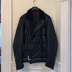 AllSaints Shearling & Leather Winter Biker Jacket